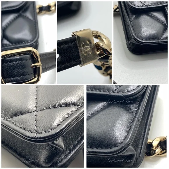 Authentic CHANEL Black Lambskin Mini Clutch Belt Waist Bag Gold Hardware - Picture 14 of 15